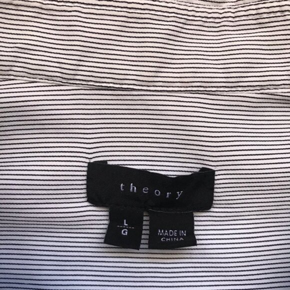 Theory Vertical Stripes Cotton Button Down Shirt Collar Pearly Buttons L - Picture 5 of 6